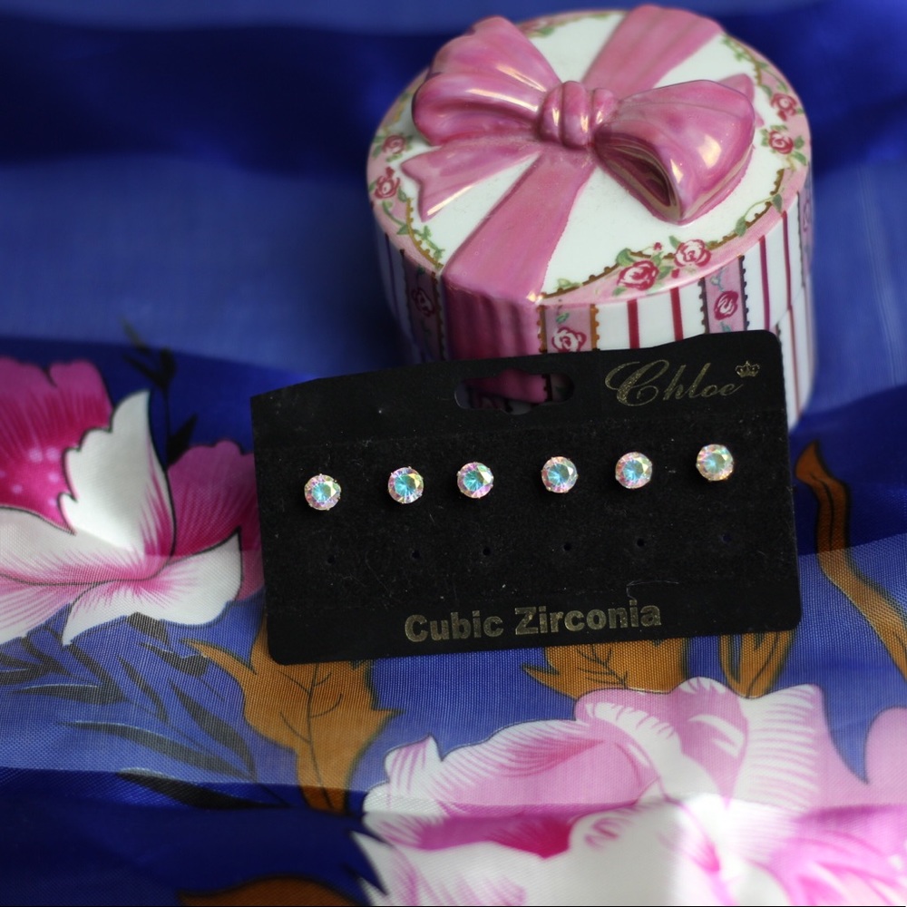 Cubic Zirconia Iridescent Studs 3 Pairs